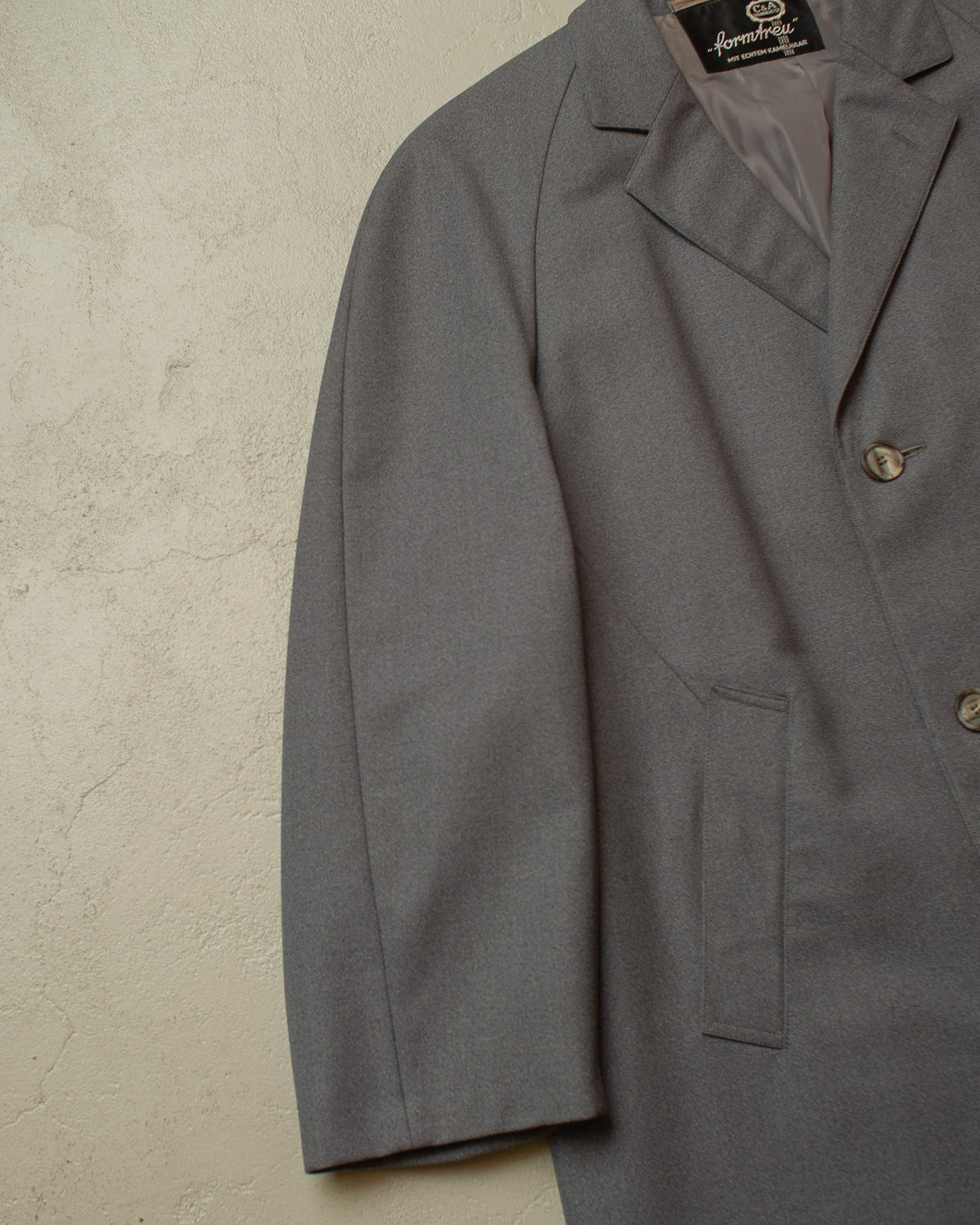 1960s German C&A Wool Gabardine Raglan Coat grey - M