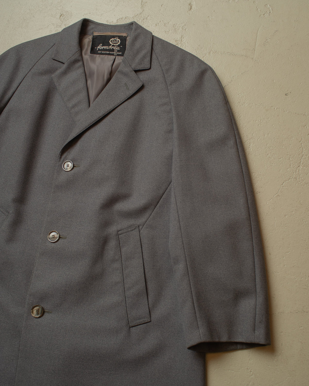 1960s German C&A Wool Gabardine Raglan Coat grey - M