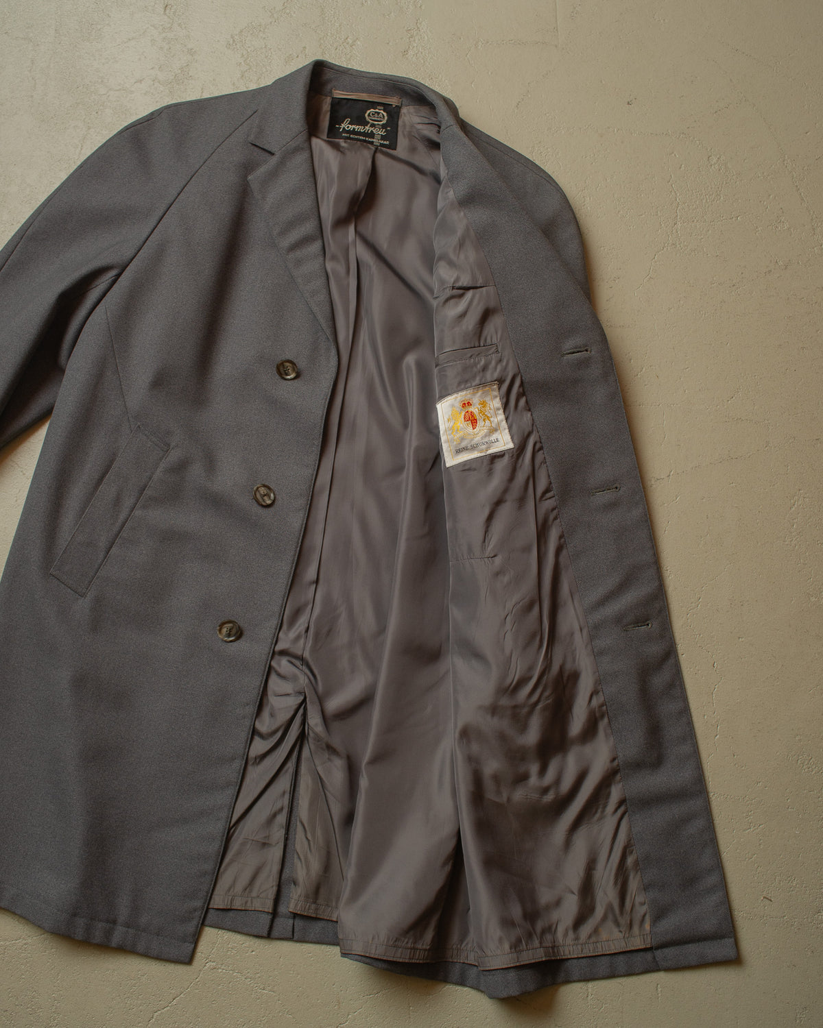 1960s German C&A Wool Gabardine Raglan Coat grey - M