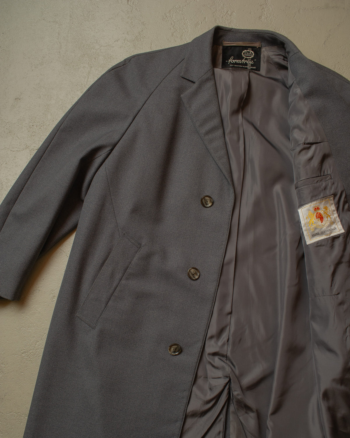 1960s German C&A Wool Gabardine Raglan Coat grey - M