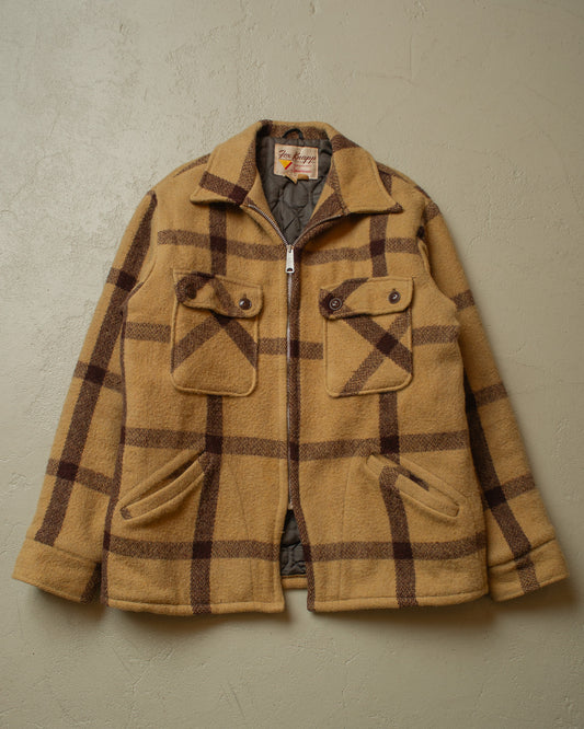 1970s Fox Knapp Plaid Wool Jacket beige - M