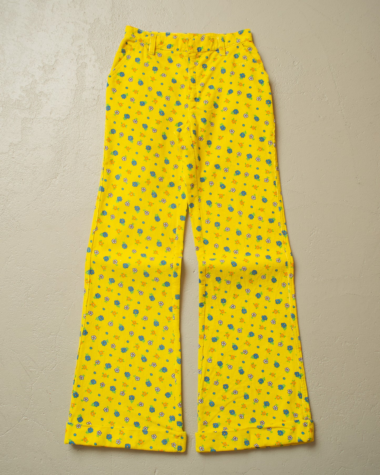 1960s/70s Flower Belbottom Corduroy Pants yellow - W25 L30