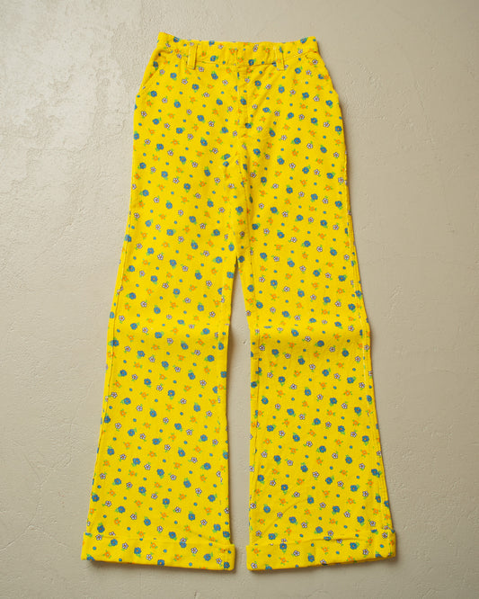 1960s/70s Flower Belbottom Corduroy Pants yellow - W25 L30