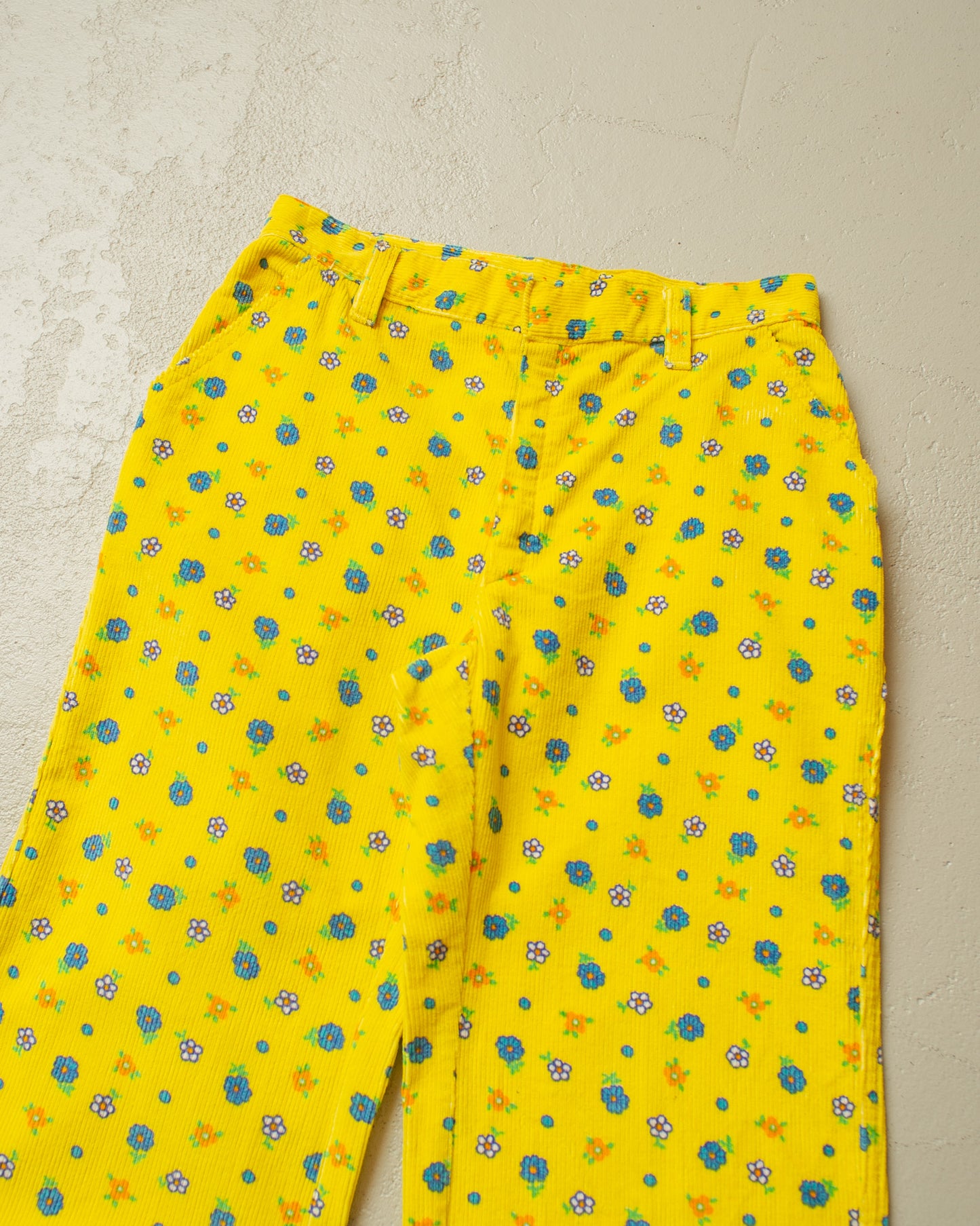 1960s/70s Flower Belbottom Corduroy Pants yellow - W25 L30
