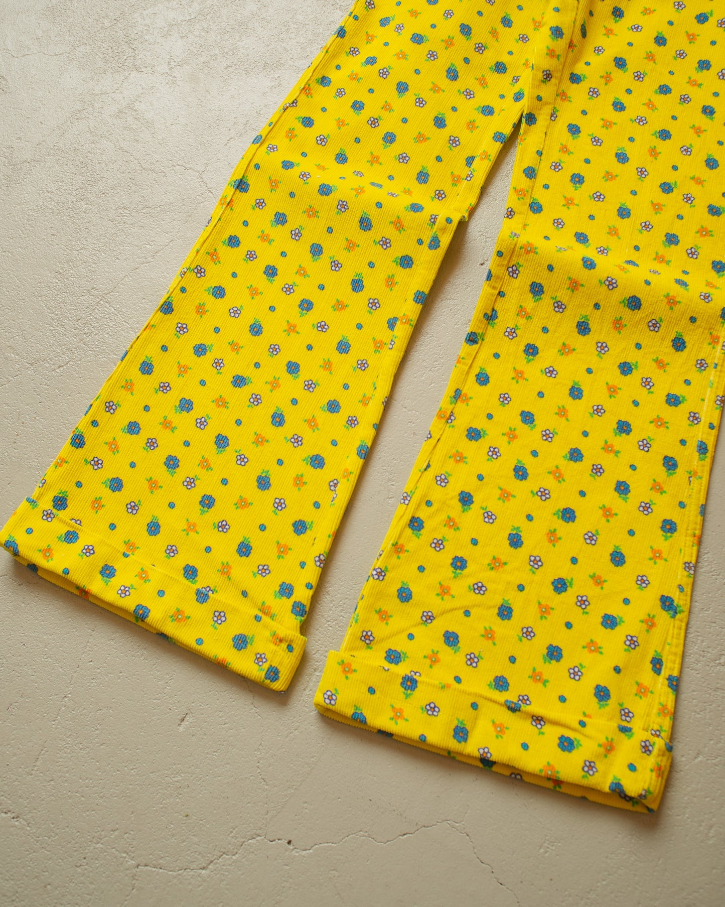 1960s/70s Flower Belbottom Corduroy Pants yellow - W25 L30