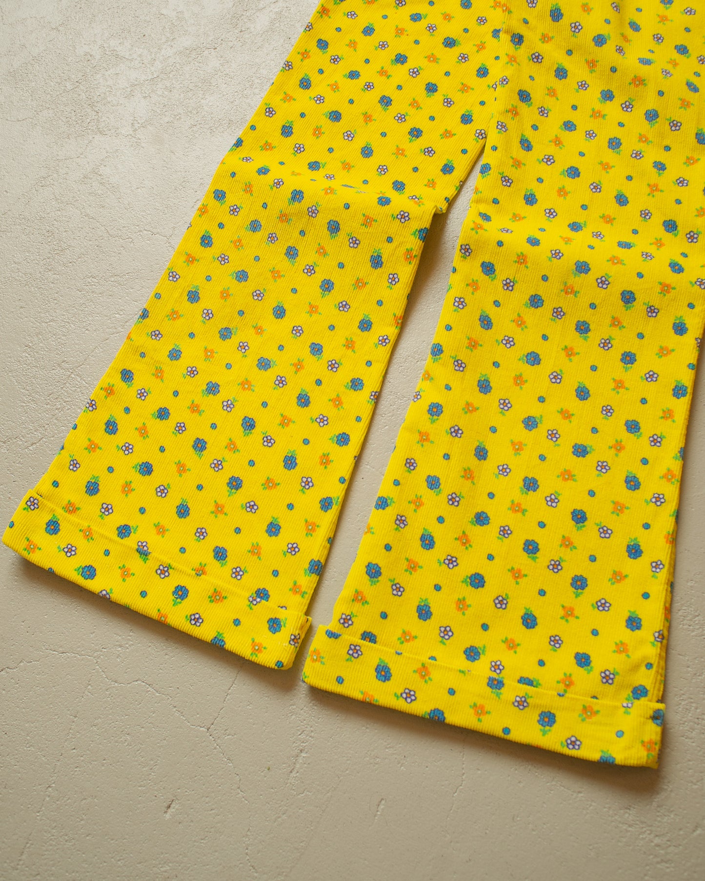 1960s/70s Flower Belbottom Corduroy Pants yellow - W25 L30