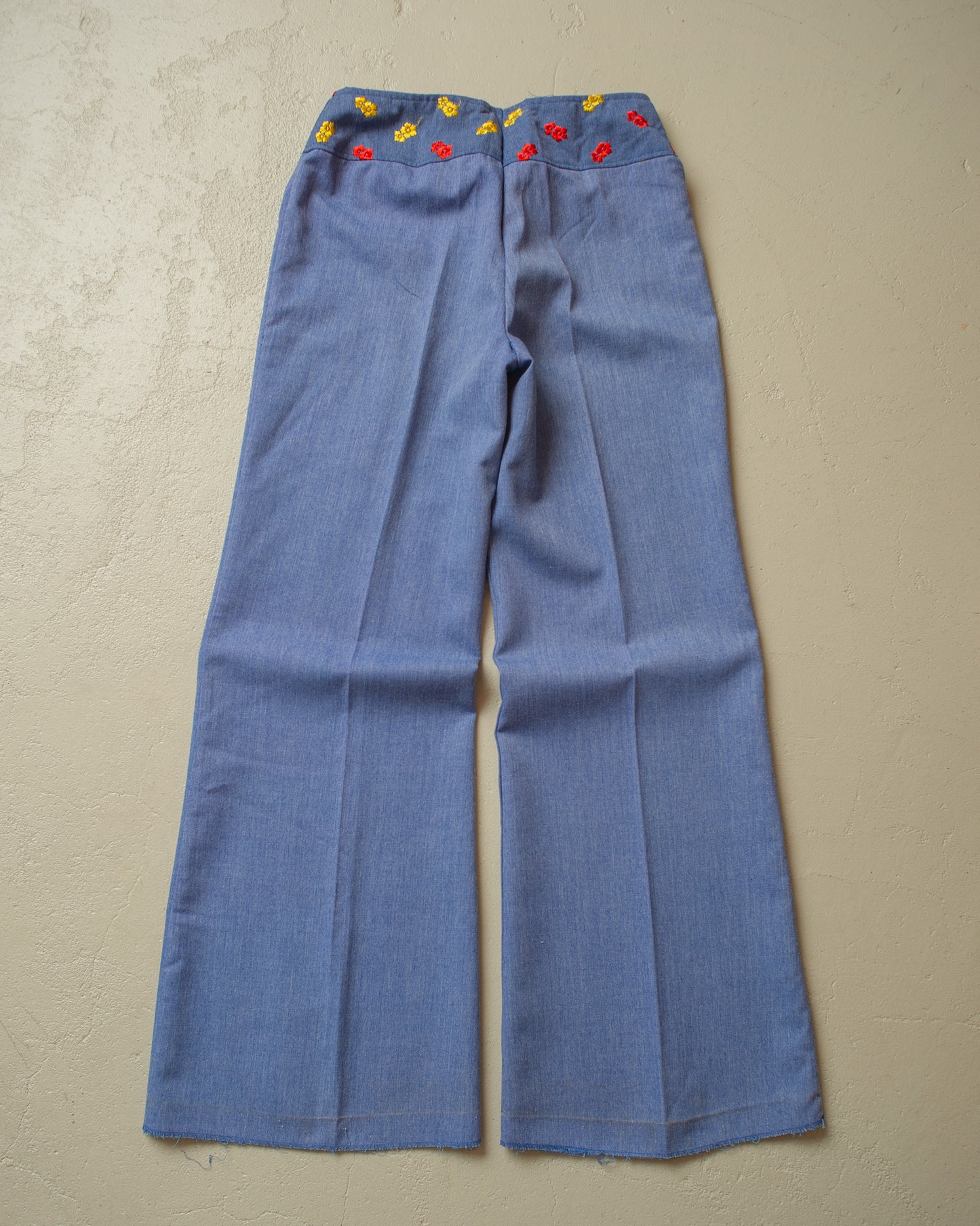 1970s Floral Pleated Bellbottom Pants blue - W28 L31