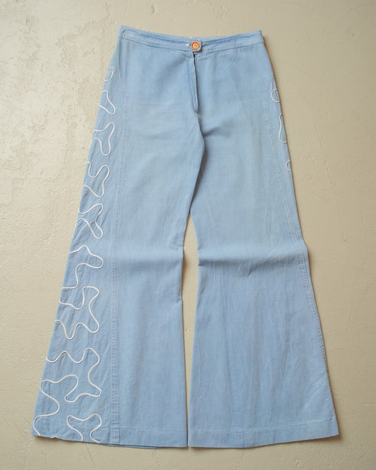 1970s Embroidered Bellbottom Jeans blue - W29 L31