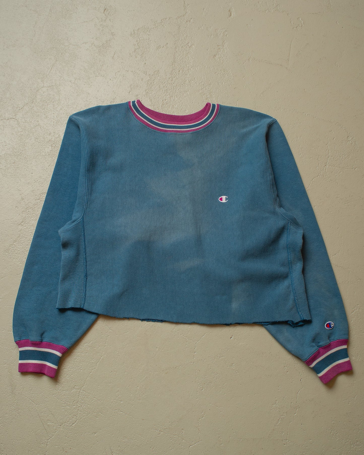 1990s Champion Logo Cut Off Reverse Weave Sweatshirt turquoise - XL