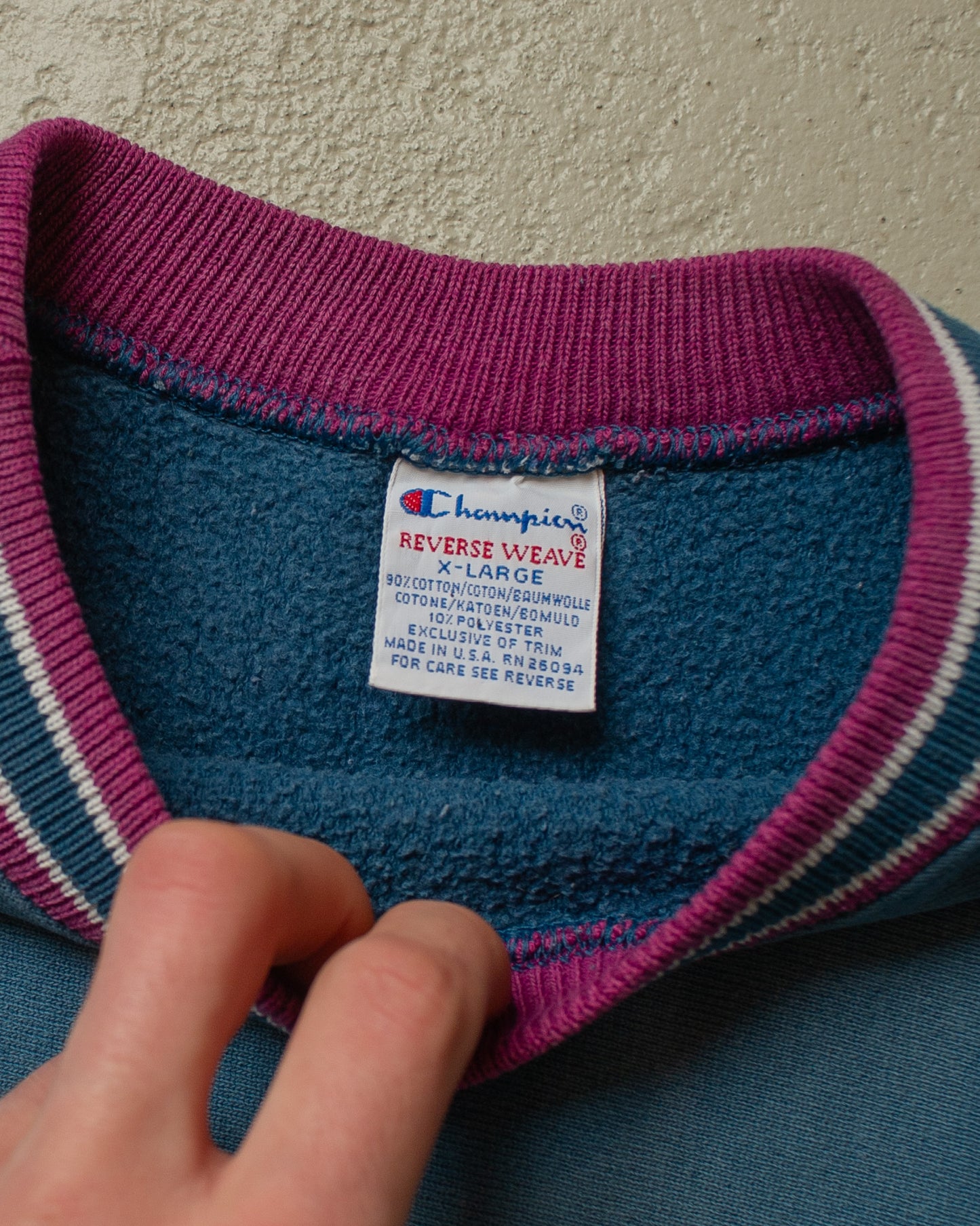 1990s Champion Logo Cut Off Reverse Weave Sweatshirt turquoise - XL