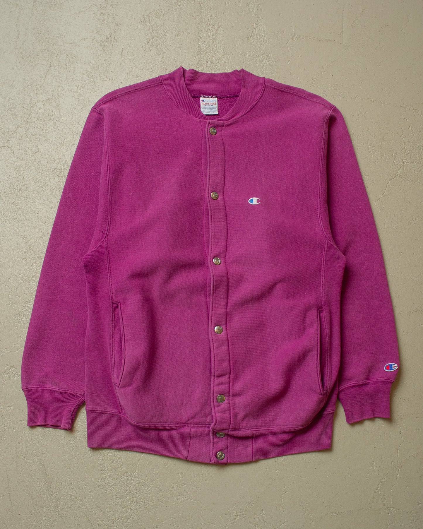 1990s Champion Logo Button Reverse Weave Sweatshirt pink - M/L