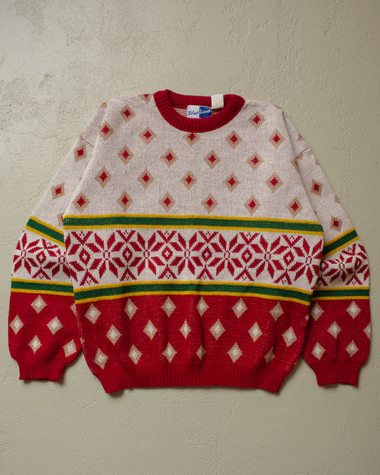 90s Blue Land Pattern Knit Sweater red/white - XS/S