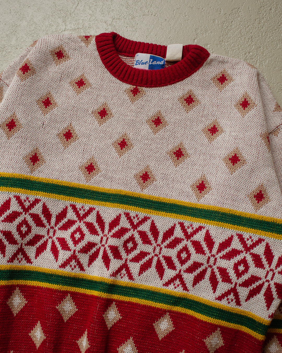 90s Blue Land Pattern Knit Sweater red/white - XS/S