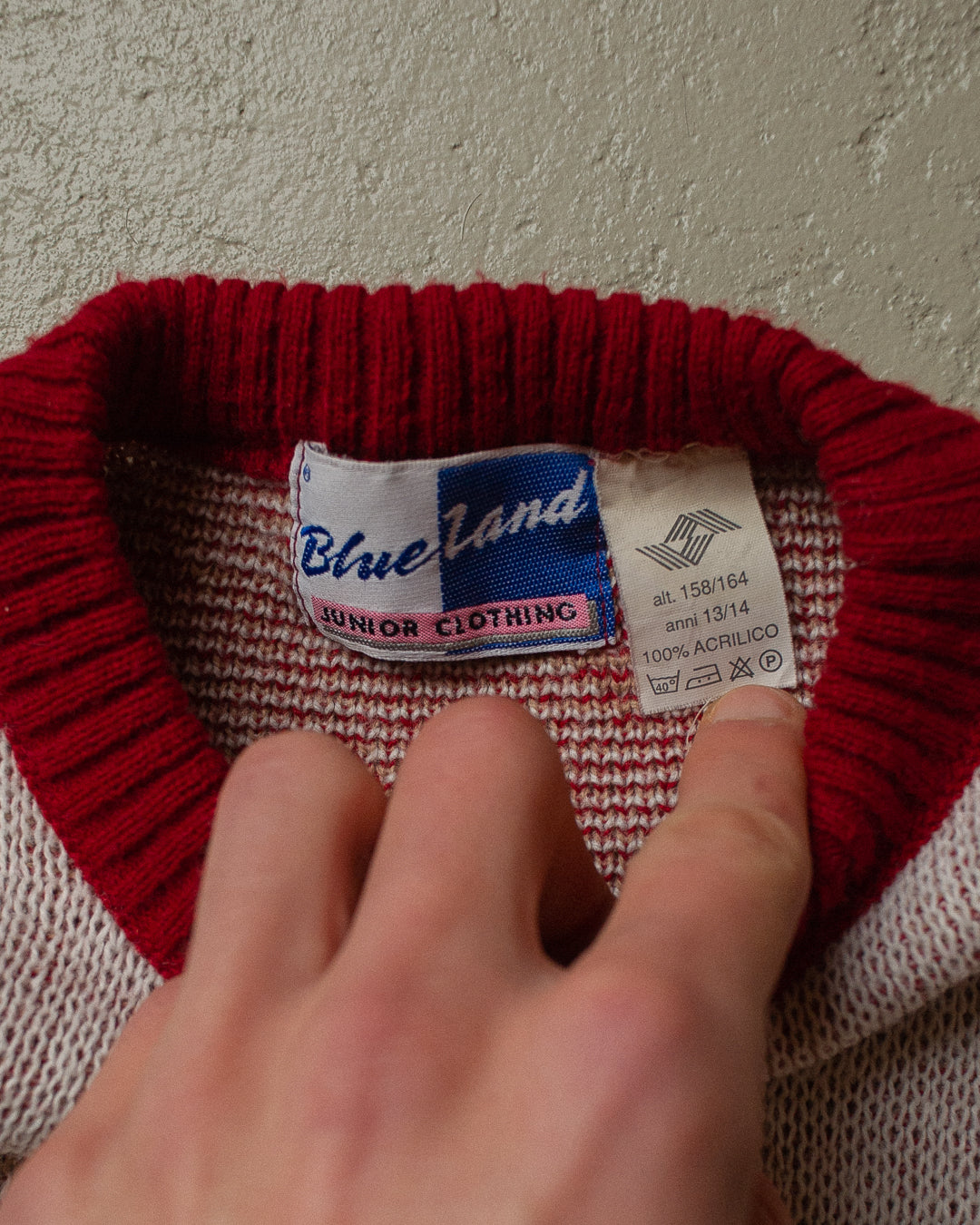 90s Blue Land Pattern Knit Sweater red/white - XS/S