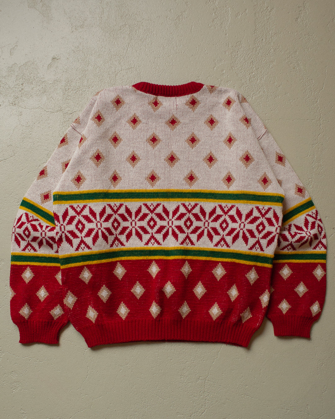 90s Blue Land Pattern Knit Sweater red/white - XS/S