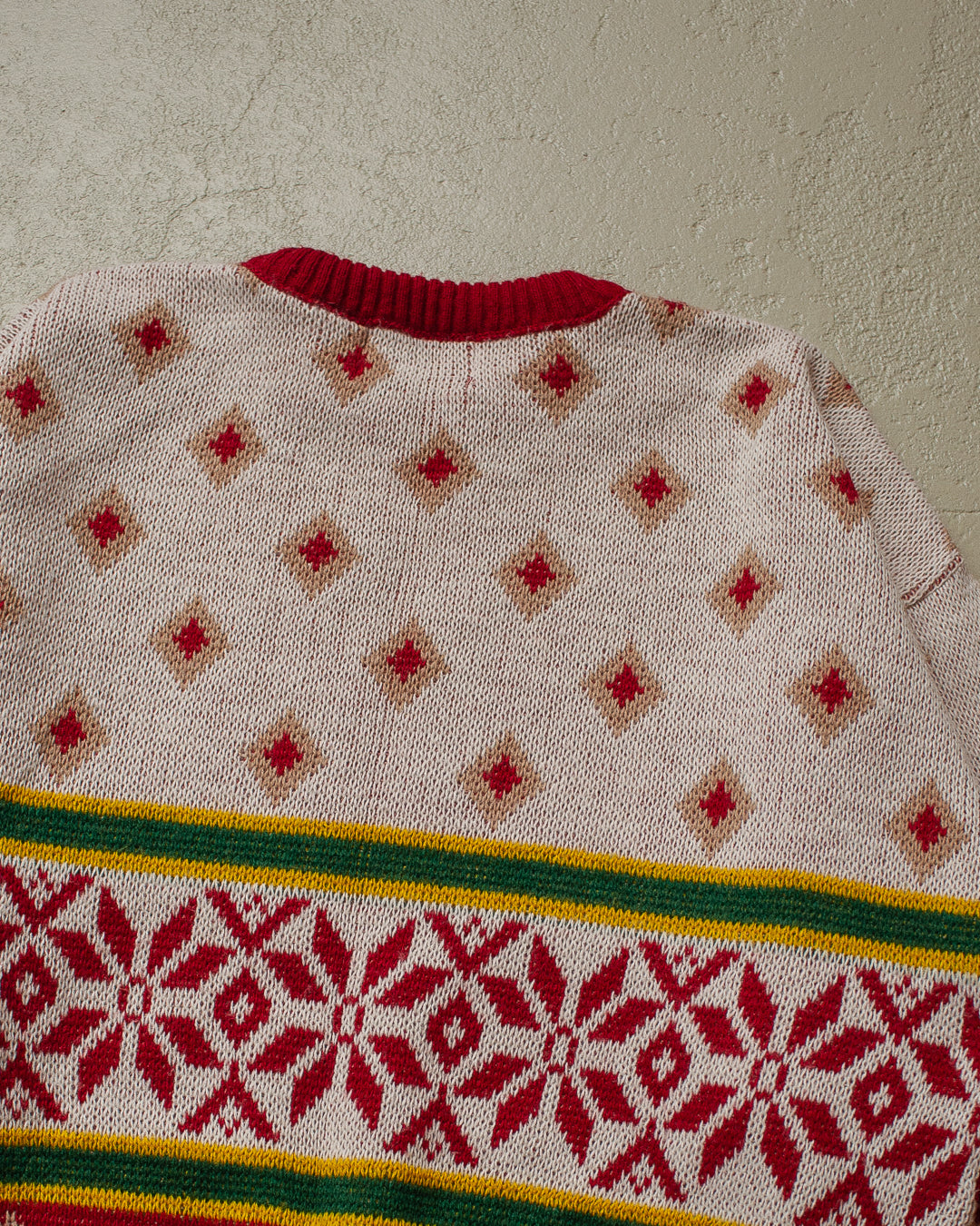 90s Blue Land Pattern Knit Sweater red/white - XS/S