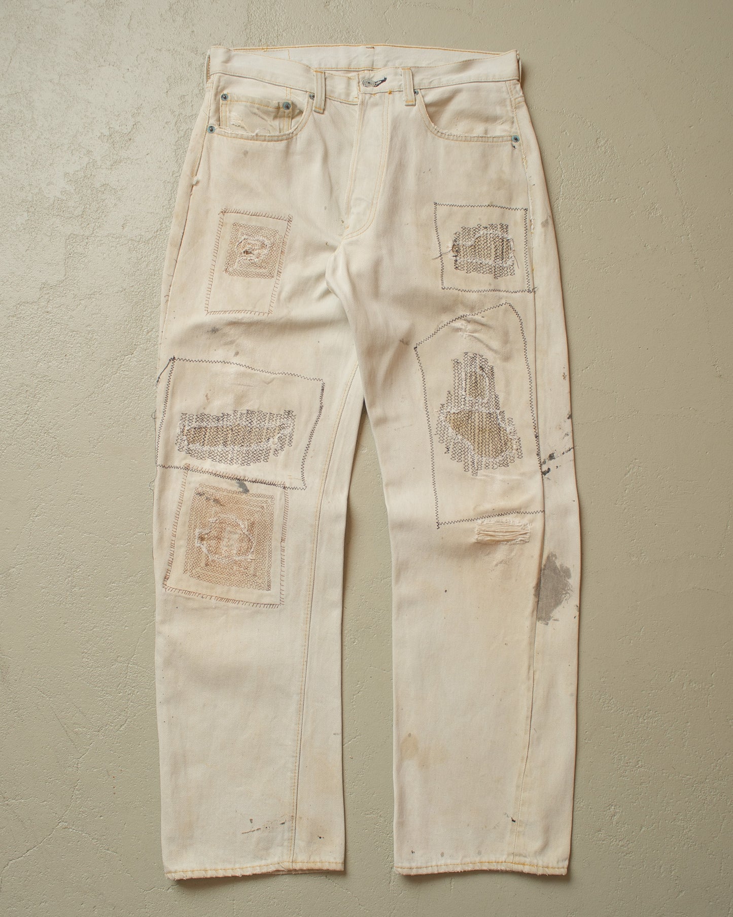 1980s Levi´s 501 Selvedge Overdyed Repaired Jeans white - W32 L31