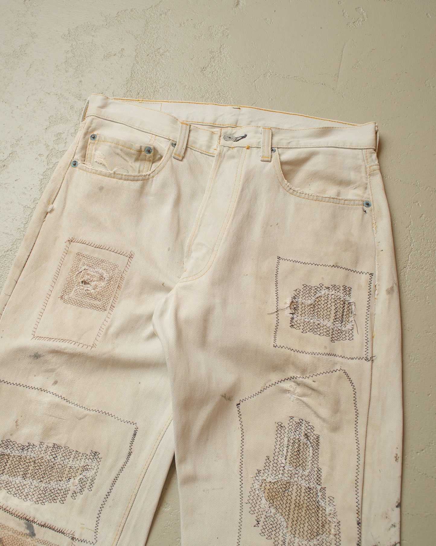 1980s Levi´s 501 Selvedge Overdyed Repaired Jeans white - W32 L31
