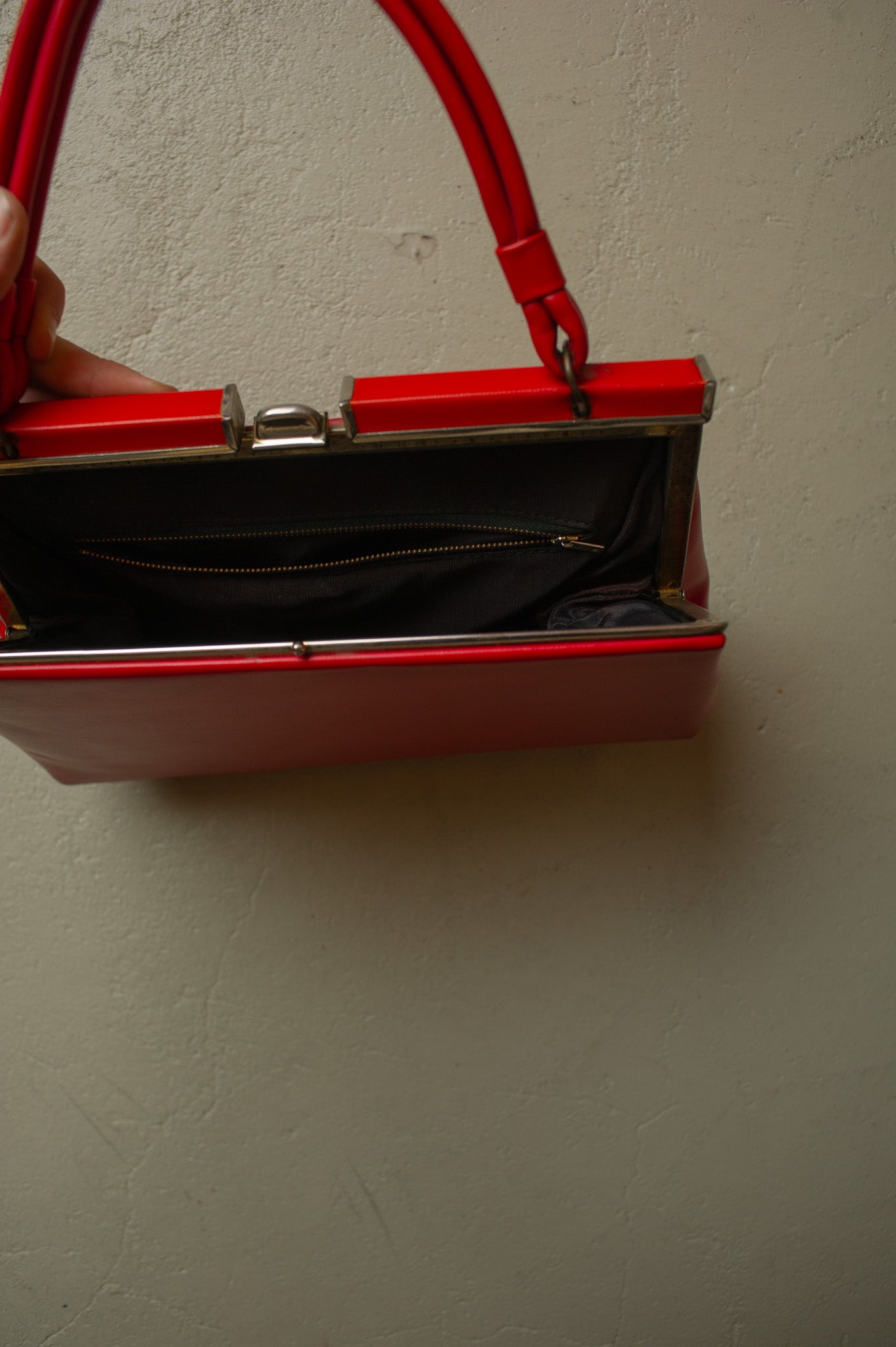 1950s/60s Frame Leather Handbag red