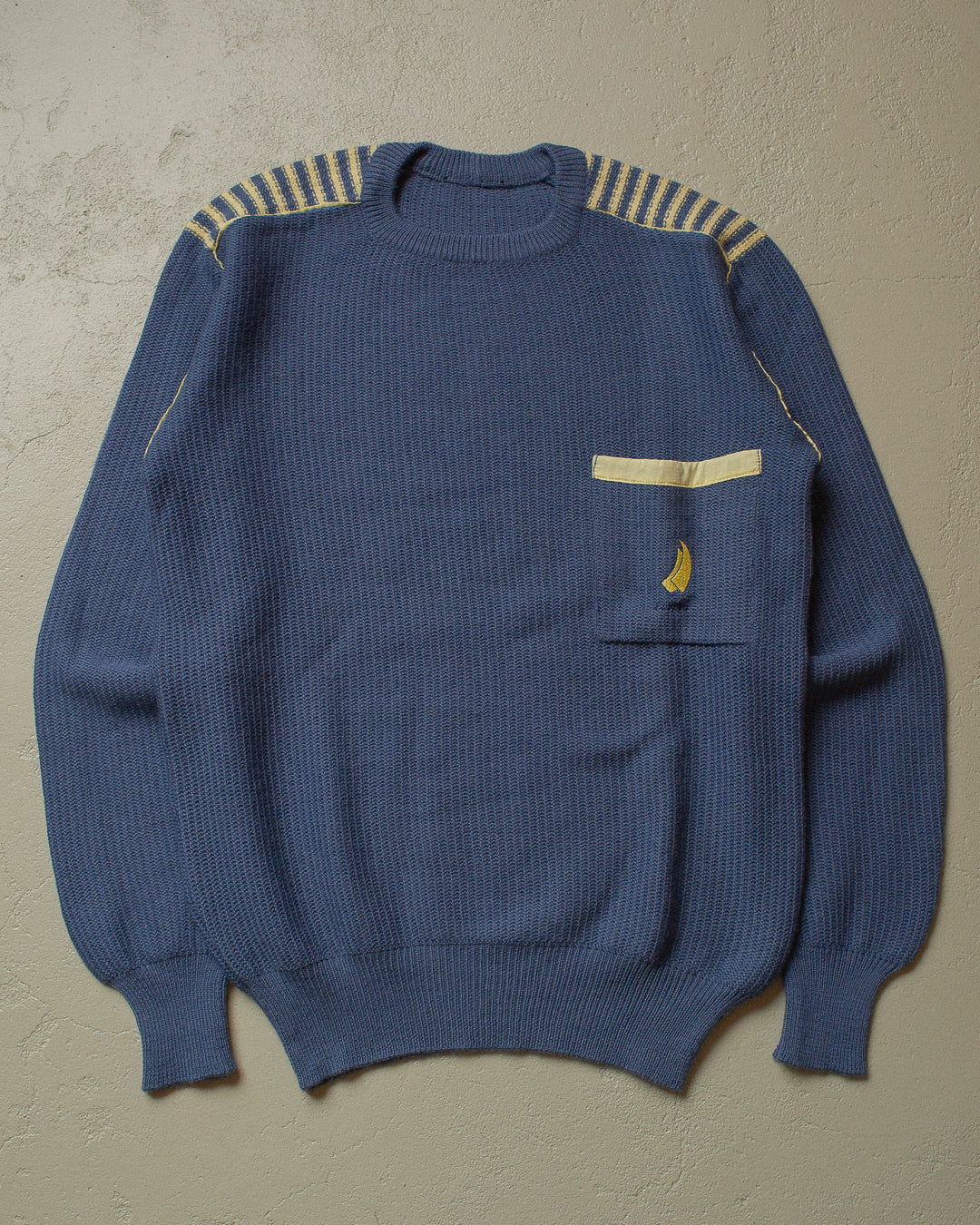 80s Two Tone Knit Sweater blue/yellow - M/L