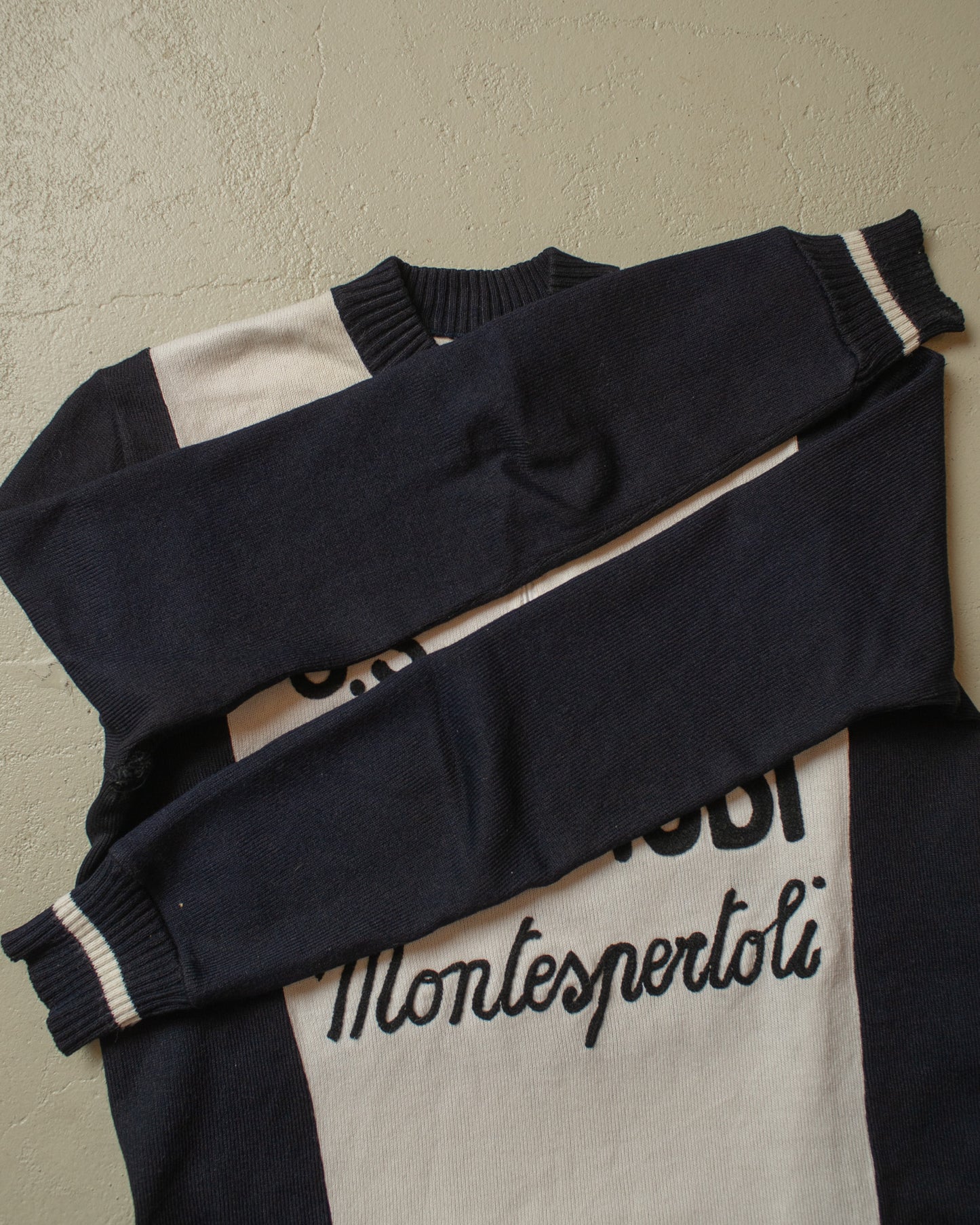 1970s Two Tone Embroidered Knit Cycling Jersey - S/M