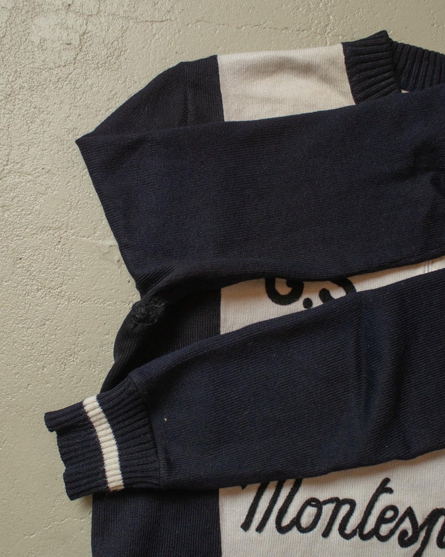1970s Two Tone Embroidered Knit Cycling Jersey - S/M