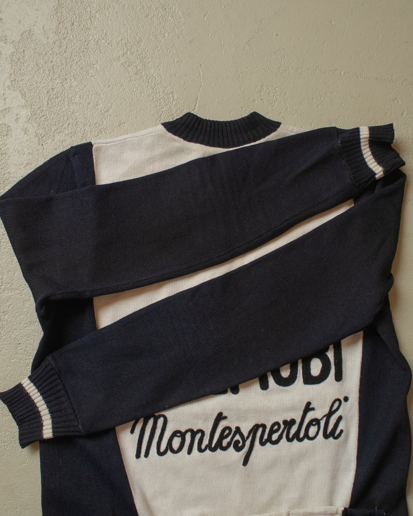 1970s Two Tone Embroidered Knit Cycling Jersey - S/M
