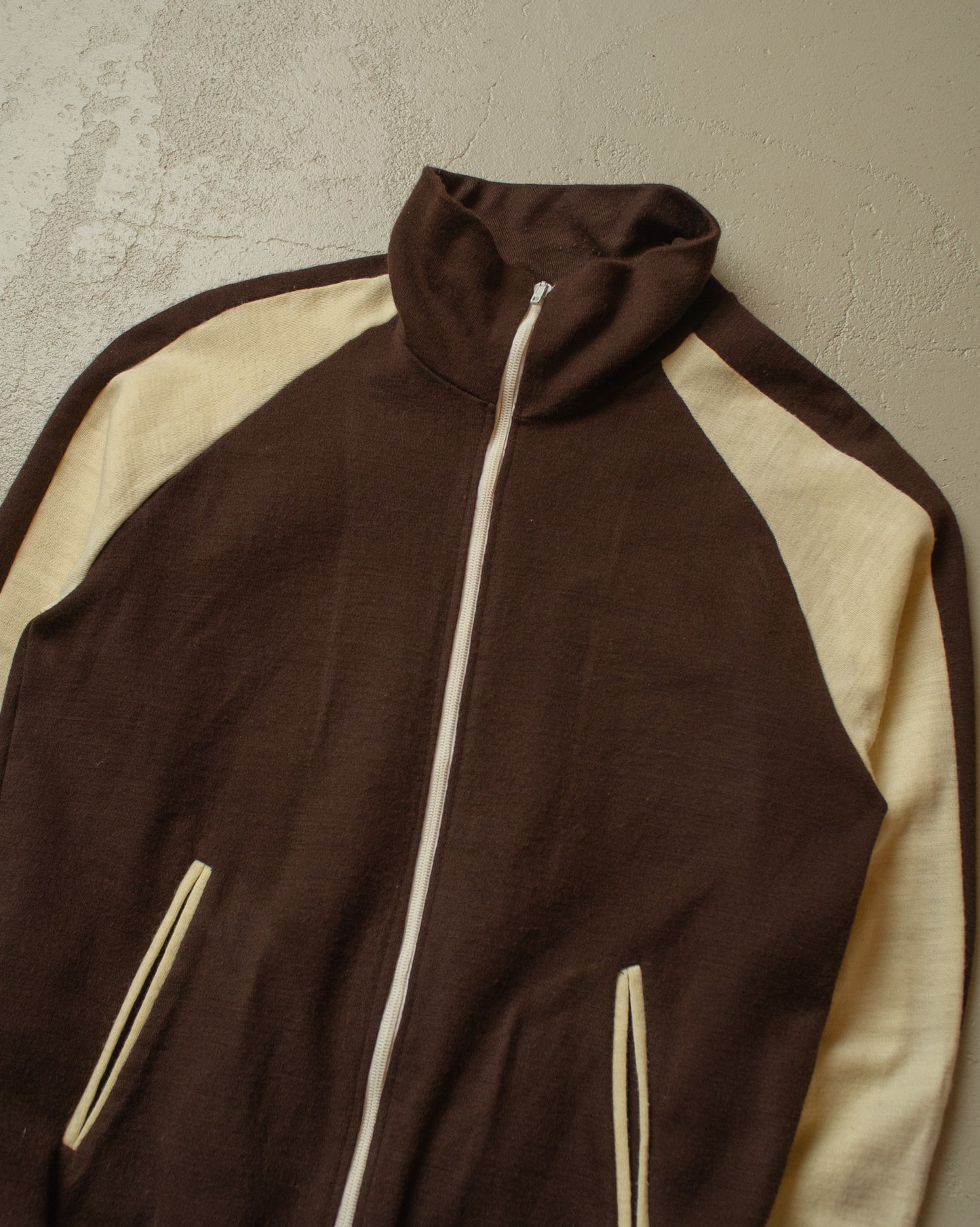 1970s Two Tone Knit Jacket beige/brown - M