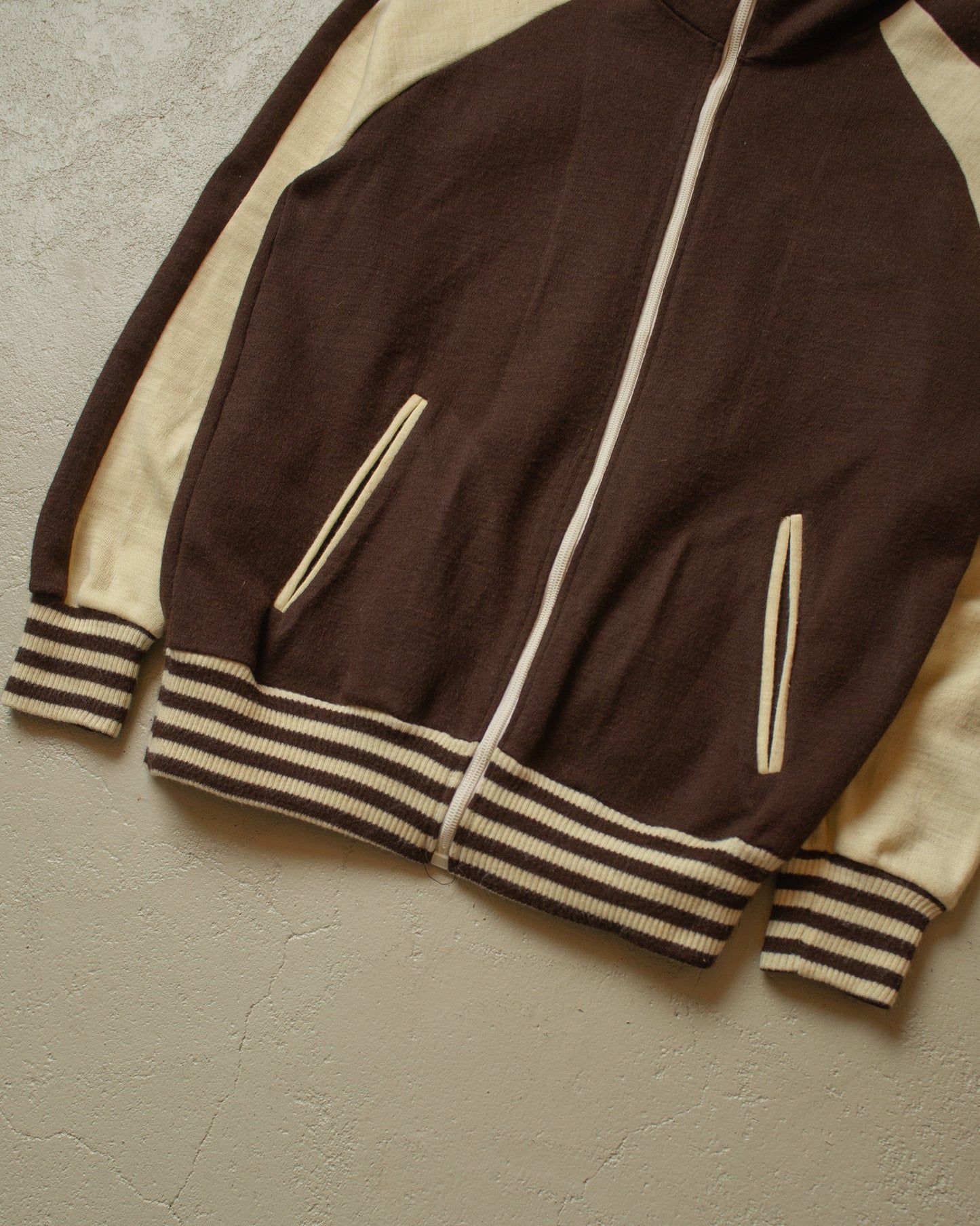 1970s Two Tone Knit Jacket beige/brown - M