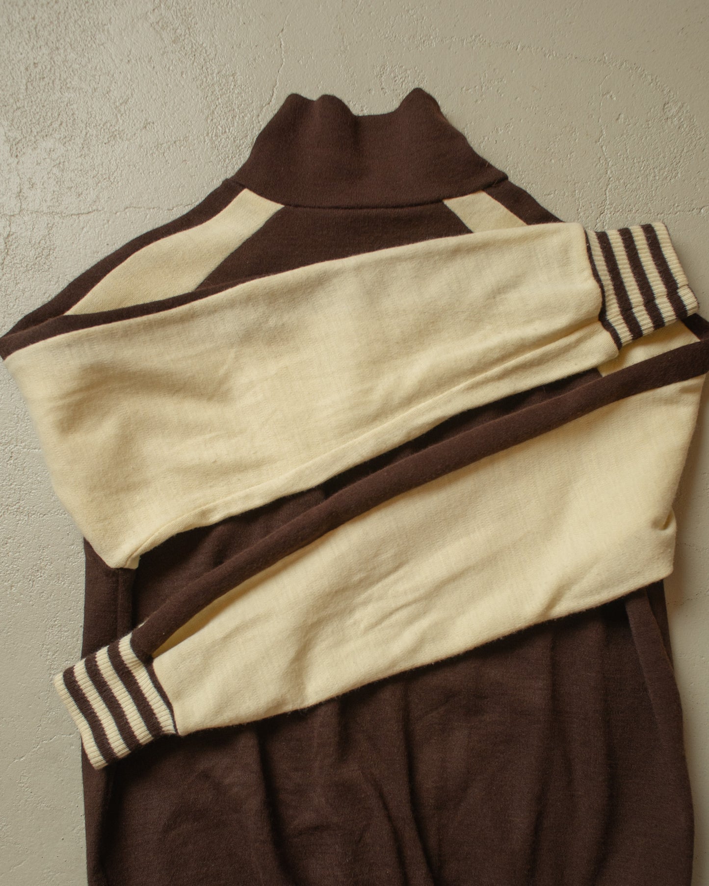 1970s Two Tone Knit Jacket beige/brown - M
