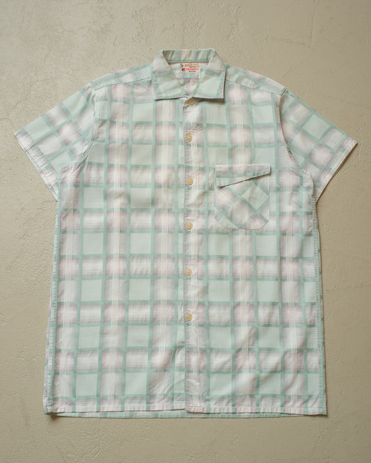 1950s F.M. Hämmerle checkered Short Sleeve Shirt light blue - L/XL