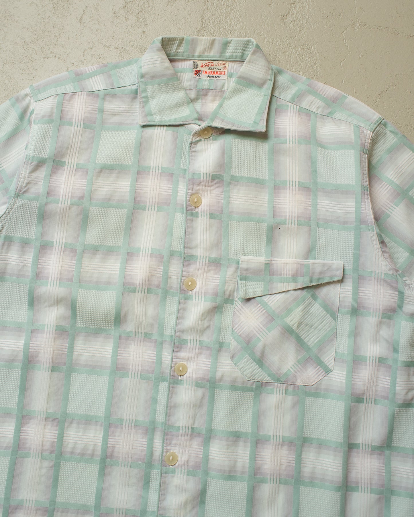 1950s F.M. Hämmerle checkered Short Sleeve Shirt light blue - L/XL