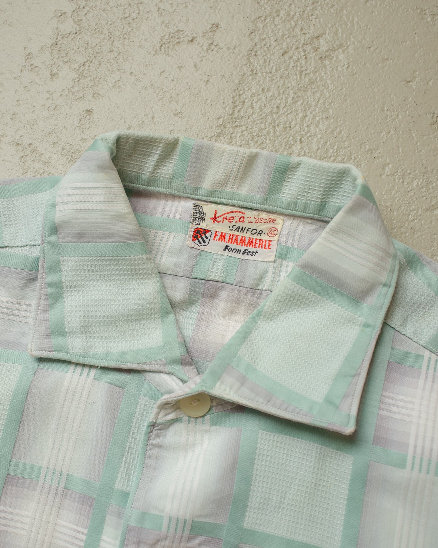 1950s F.M. Hämmerle checkered Short Sleeve Shirt light blue - L/XL