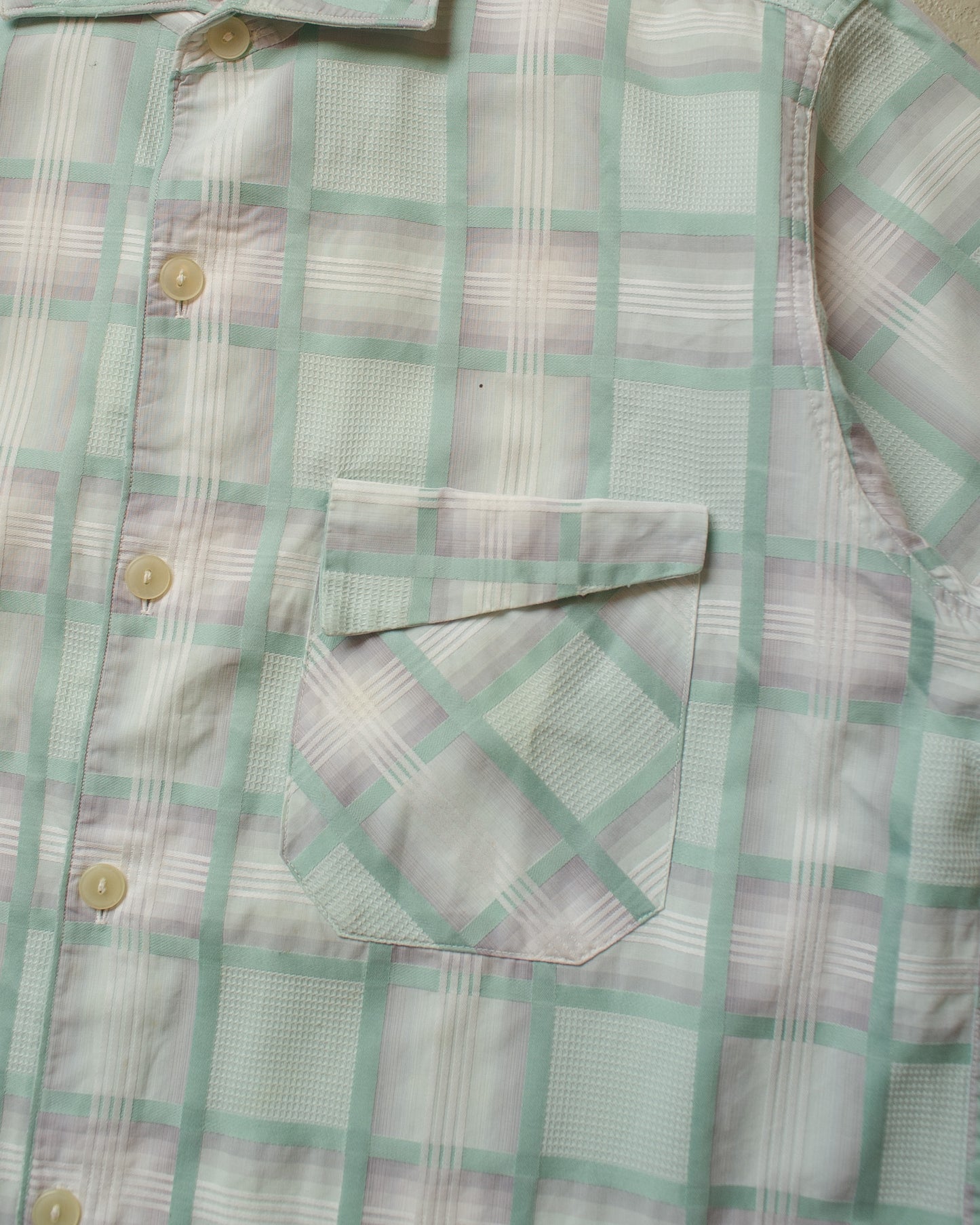 1950s F.M. Hämmerle checkered Short Sleeve Shirt light blue - L/XL
