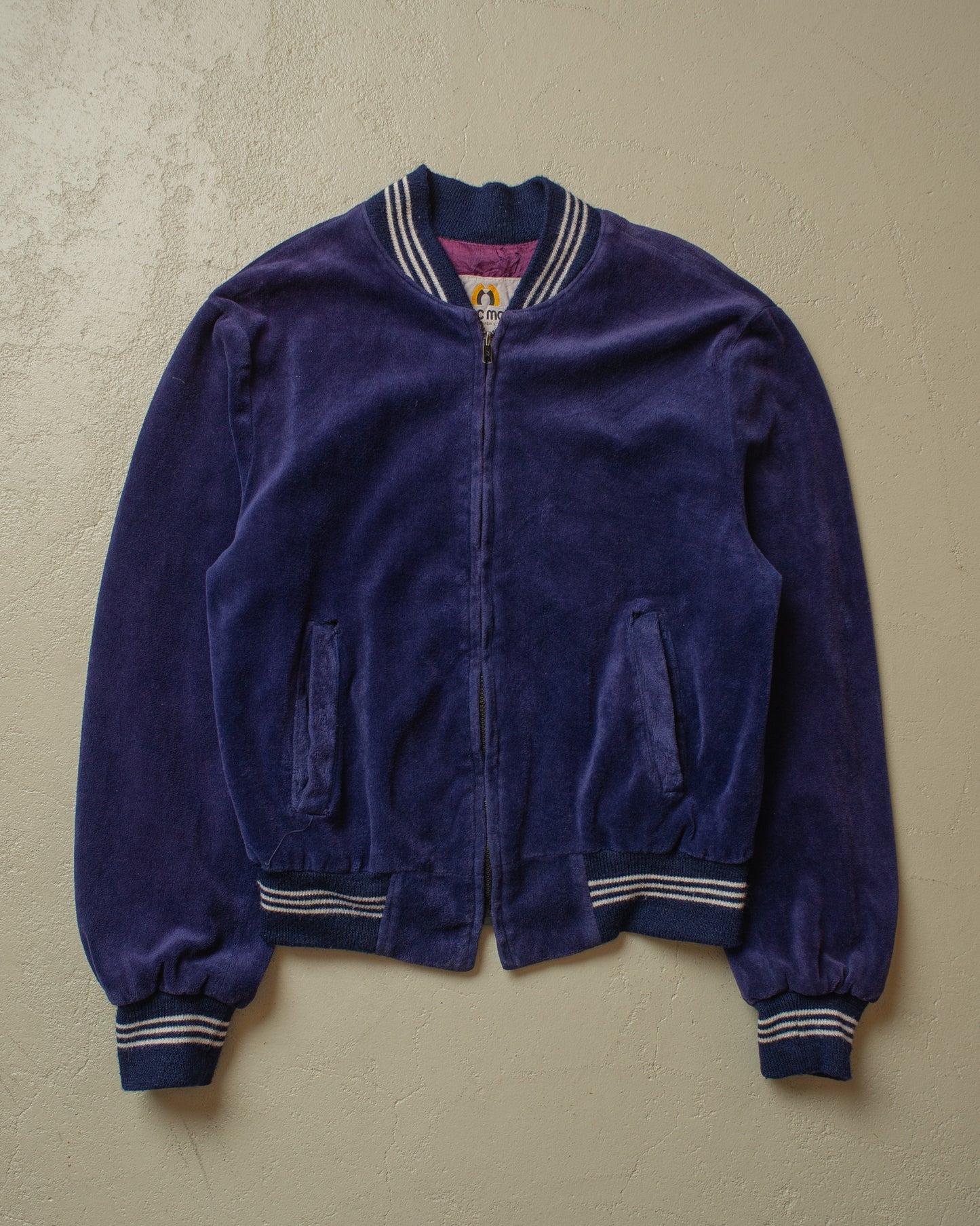 1970s Mac Mor Velour Bomber Jacket navyblue - L