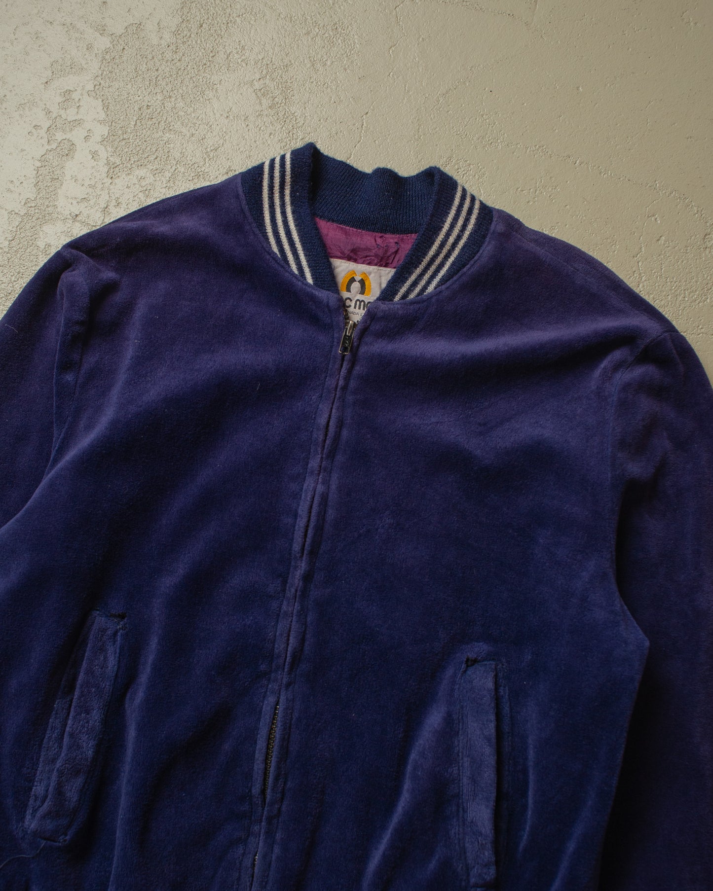 1970s Mac Mor Velour Bomber Jacket navyblue - L