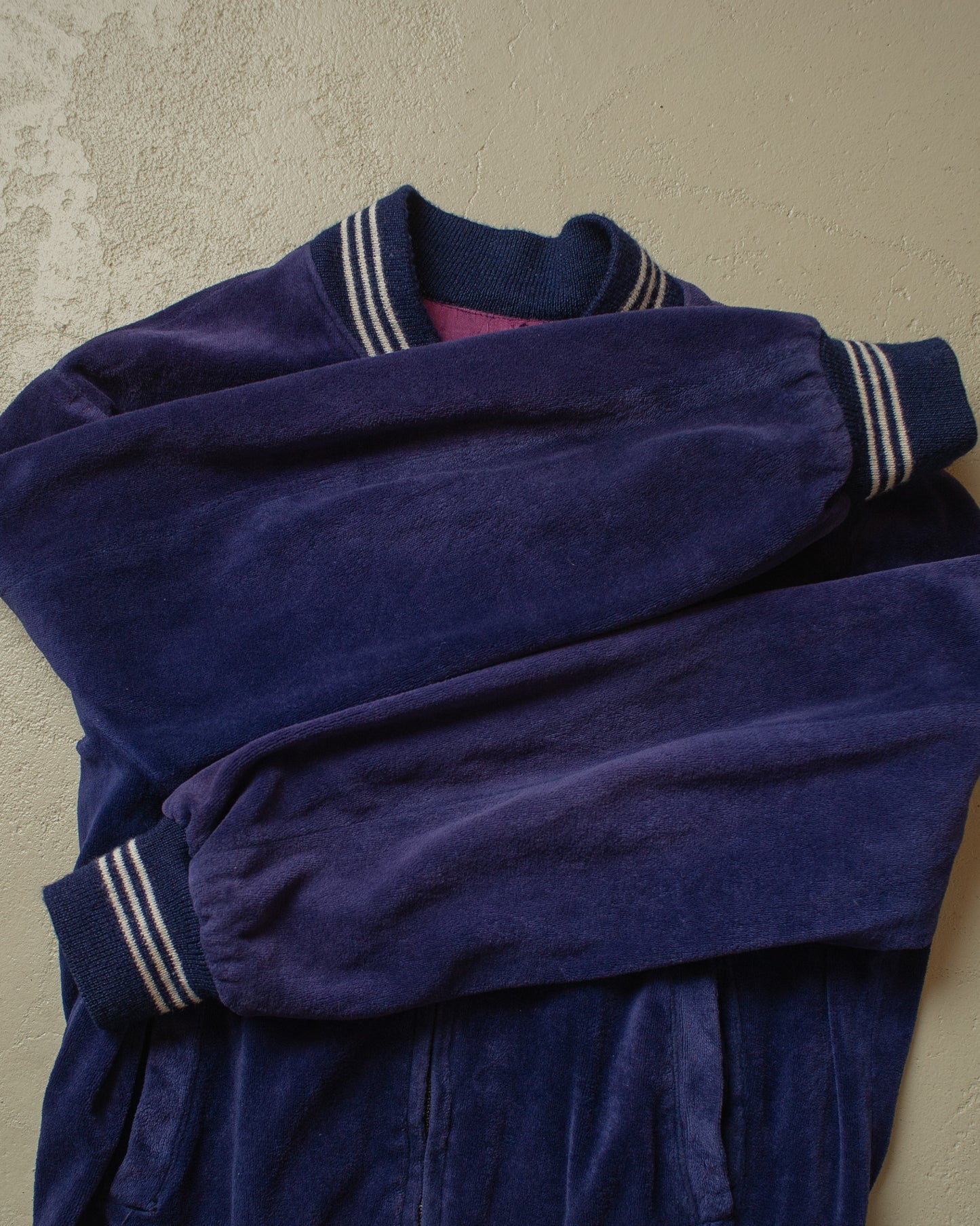 1970s Mac Mor Velour Bomber Jacket navyblue - L