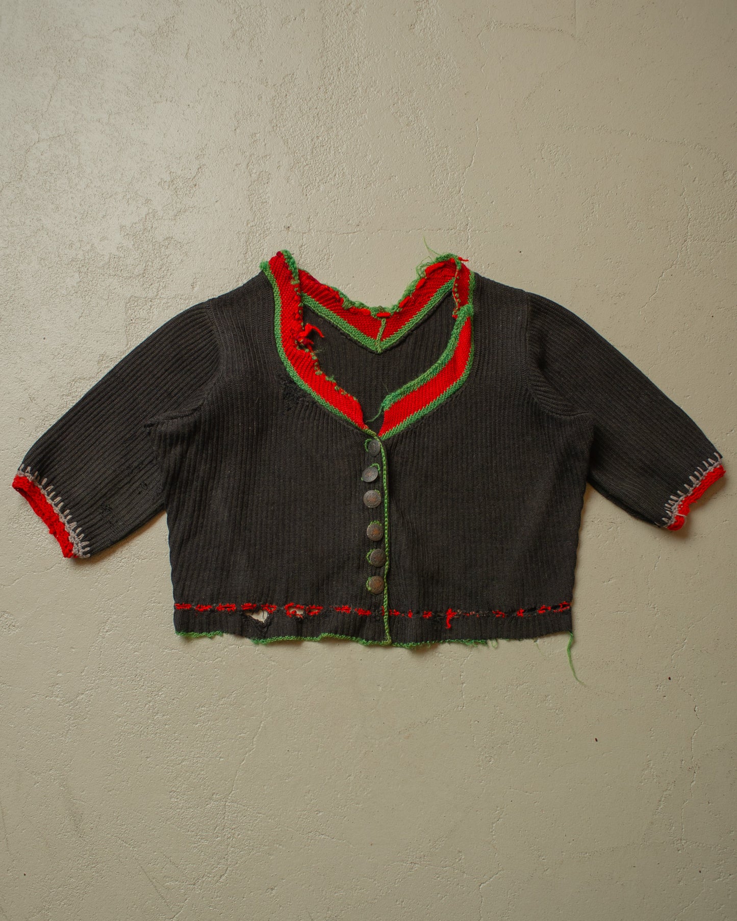 1920s/30s Womens Berchtesgaden Short Sleeve Knit Jacket black - S/M