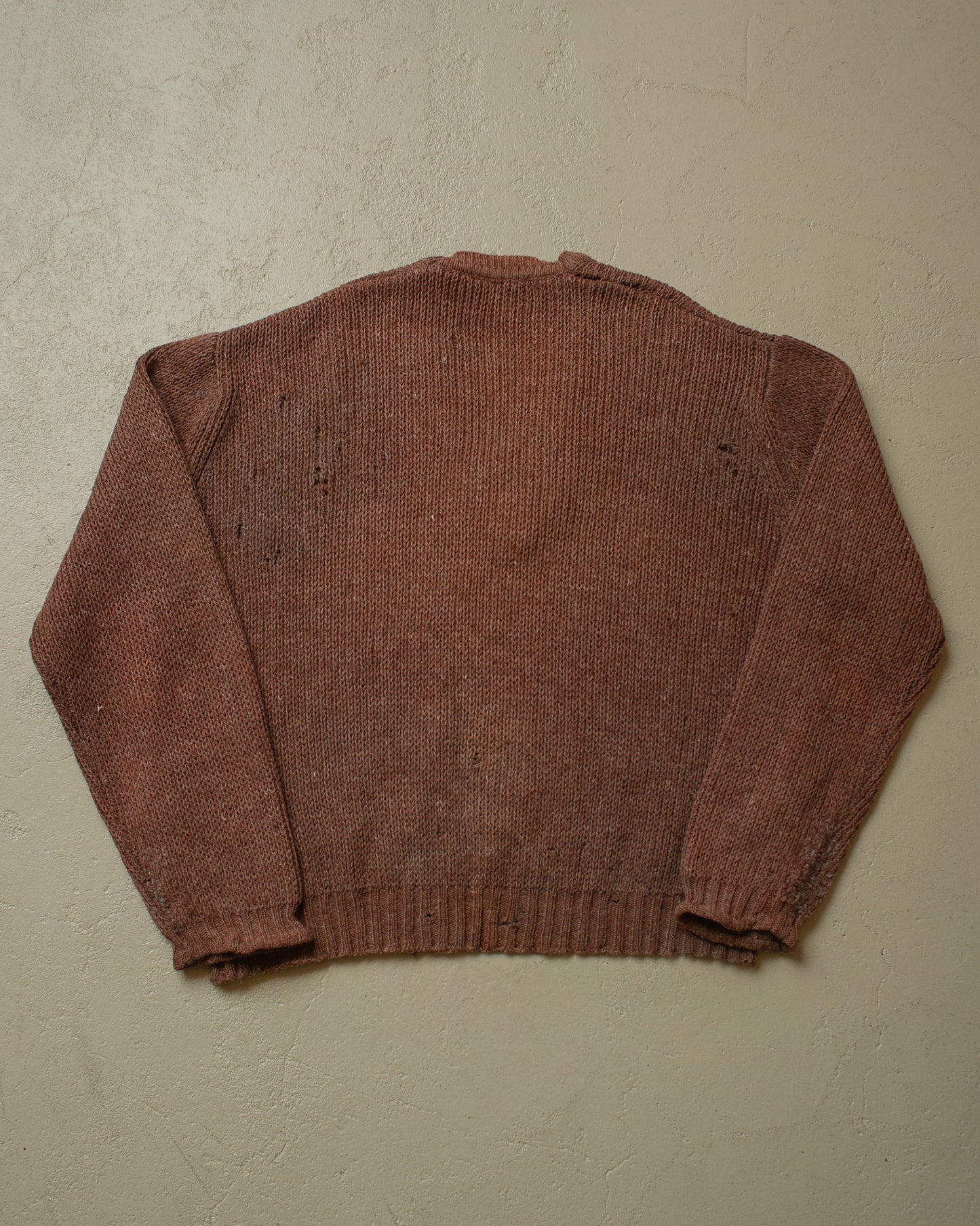 1930s thrashed French V-Neck Knit Sweater brown - L