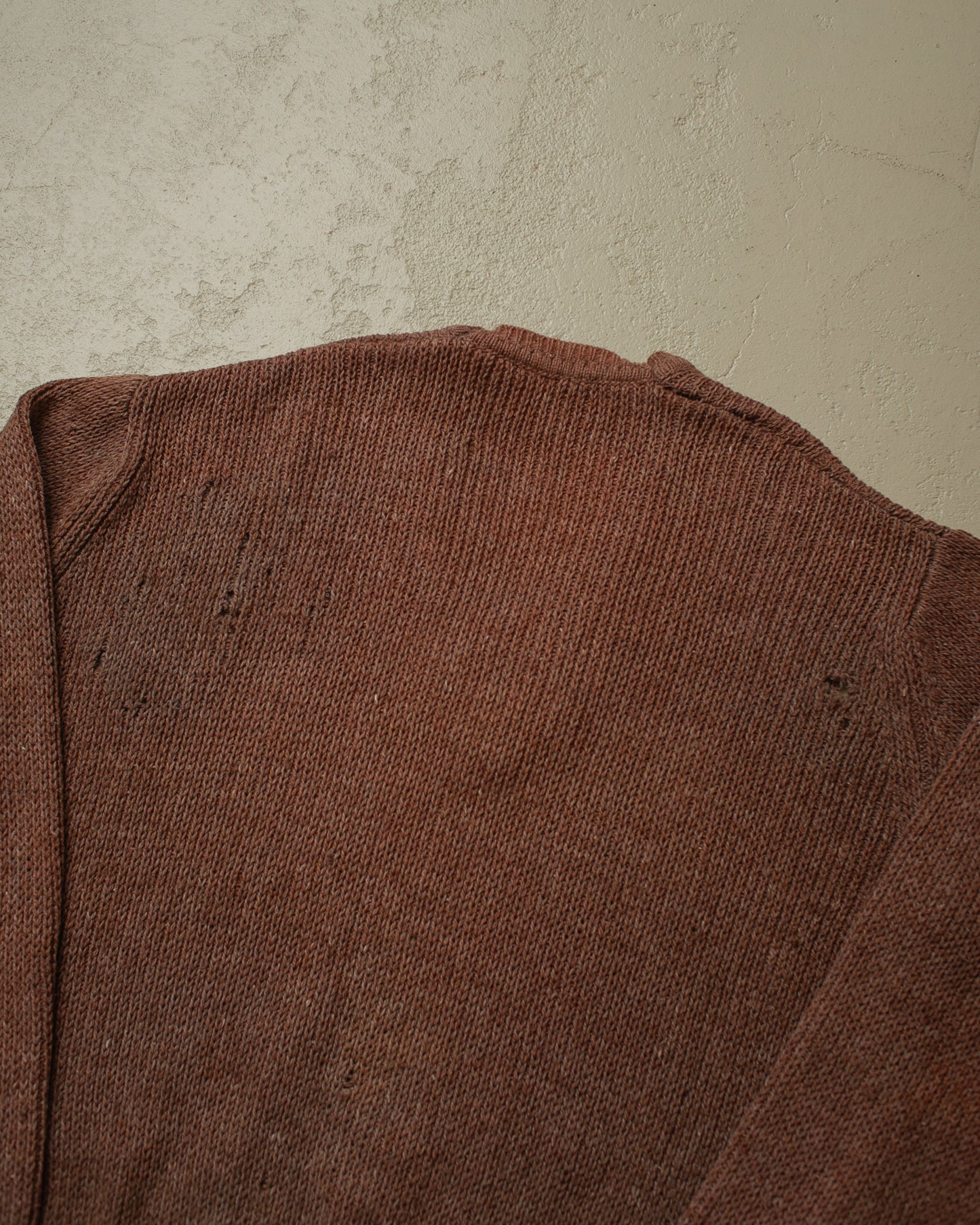 1930s thrashed French V-Neck Knit Sweater brown - L