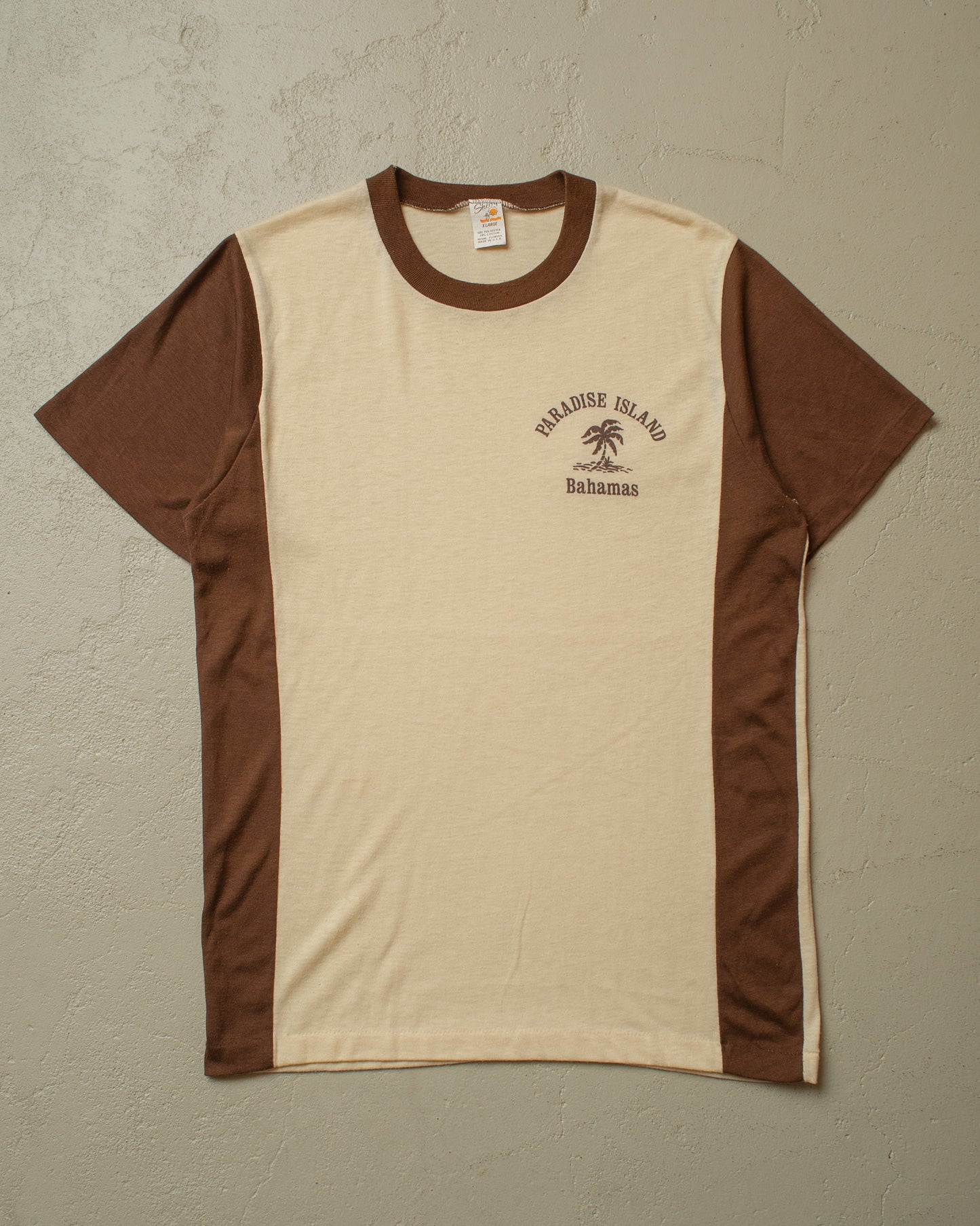 1980s unworn Bahamas Two Tone T-shirt beige/brown - M/L
