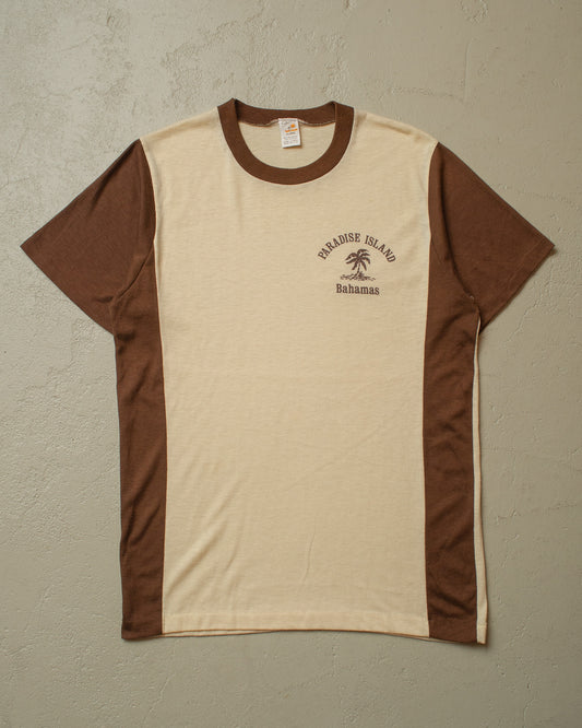 1980s unworn Bahamas Two Tone T-shirt beige/brown - M/L