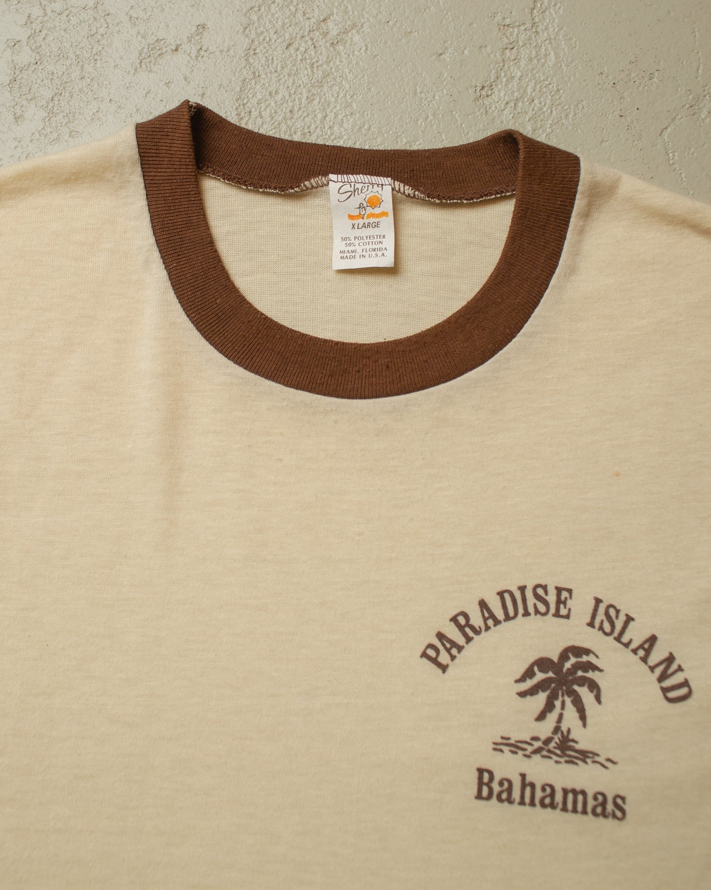 1980s unworn Bahamas Two Tone T-shirt beige/brown - M/L