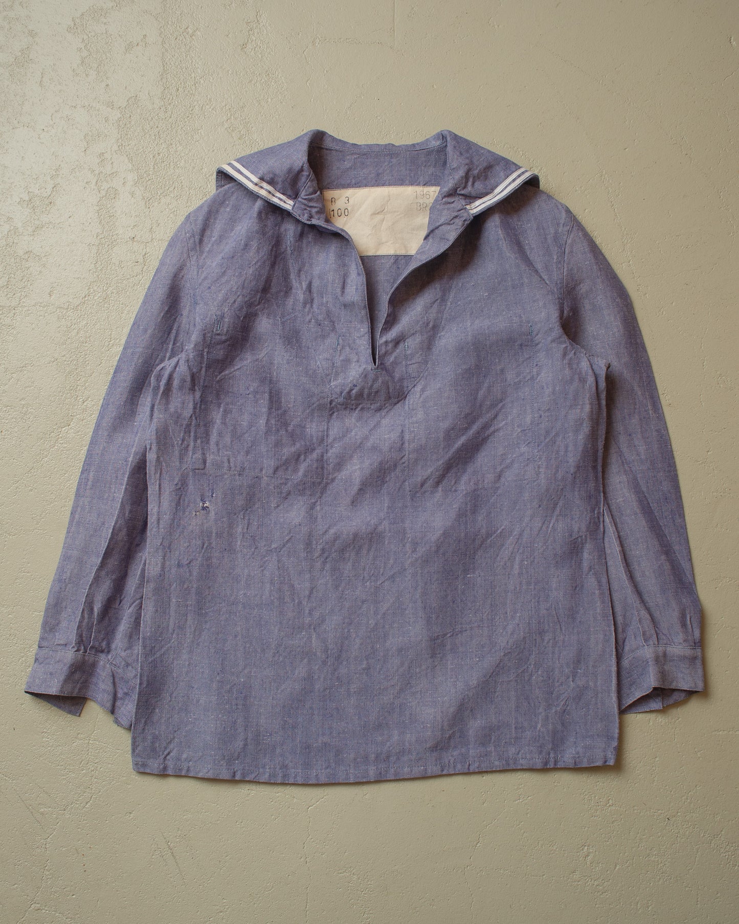 1967 French Navy Linen Sailor Shirt blue - XL