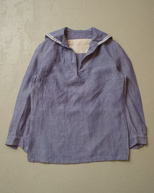 1967 French Navy Linen Sailor Shirt blue - XL