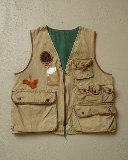 1970s distressed Fishing Vest khaki - M