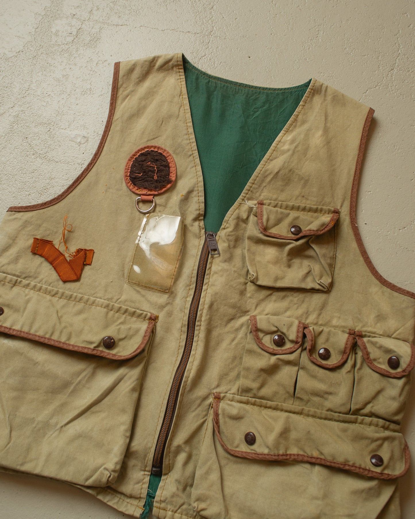 1970s distressed Fishing Vest khaki - M