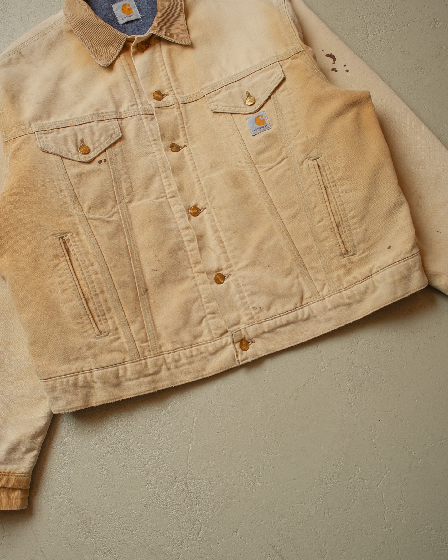 1990s Faded Carhartt lined Trucker Jacket beige - XL/XXL